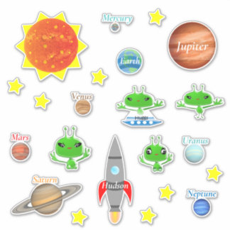 Pegatina Niños Nombre Planetas Aliens Spaceships Sistema So