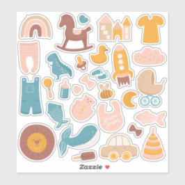 Pegatina Niños pequeños animales y juguetes. Nacimiento div