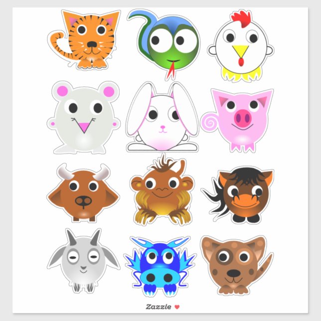 Pegatina Niños personalizados de Rótulos zodiacos chinos (Hoja)