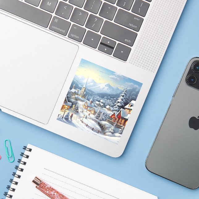 Pegatina Niza aldea en el día de los Navidades (Ordenado portátil con iPhone)