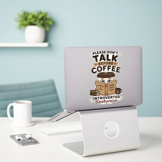 Pegatina No Hables Antes de Tomar Café Libro Divertido para (Ordenado portátil  en el escritorio)