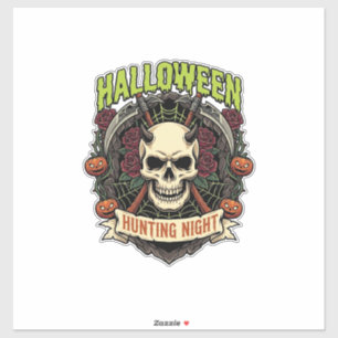 Pegatina Noche de caza de Halloween Cuernos Calavera Rosas