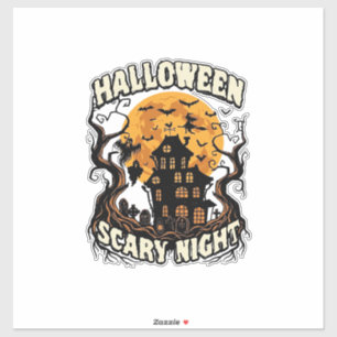 Pegatina Noche de Halloween Casa Embrujada Luna Llena Bruja