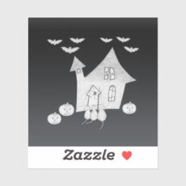 Pegatina Noche de Halloween con casa embrujada, murciélagos