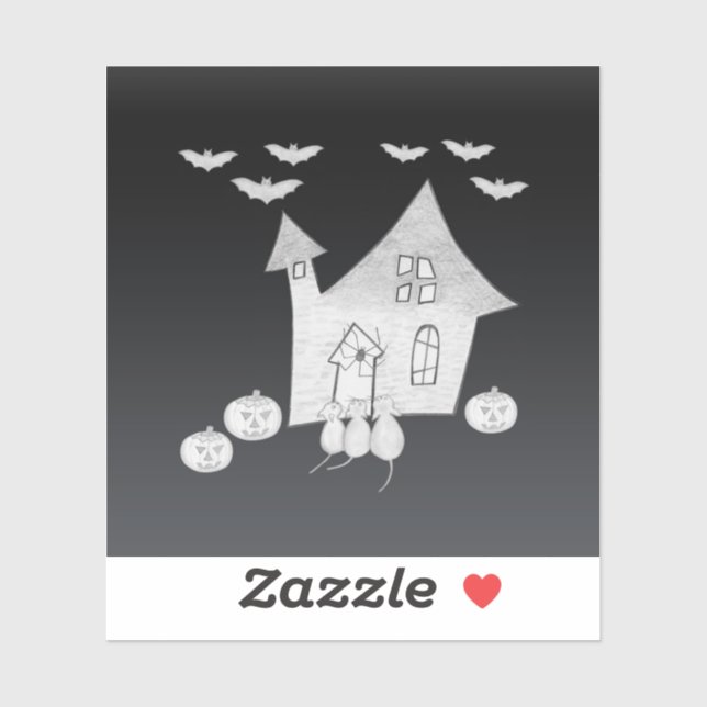Pegatina Noche de Halloween con casa embrujada, murciélagos (Hoja)