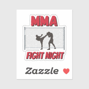 Pegatina Noche de pelea de MMA texto y Silueta de dos lucha