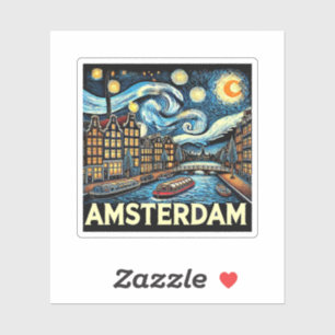 Pegatina Noche estrellada sobre el canal de Amsterdam