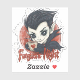 Pegatina Noche fantástica. Vampiro lindo con una taza de ca