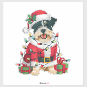 Pegatina Nochebuena divertida iluminando al perro del terri