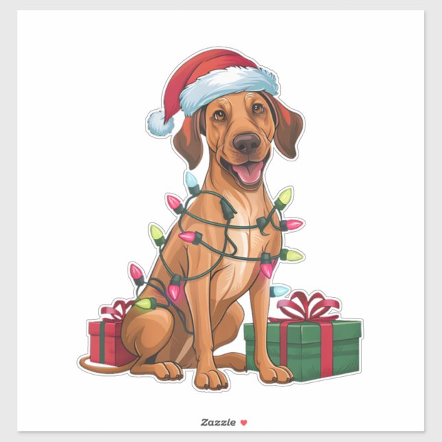 Pegatina Noches iluminando Santa Hat Thai Ridgeback Dog Nav (Hoja)