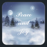 Pegatina nocturno de invierno<br><div class="desc">Pegatina cuadrado con una imagen de una hermosa noche de invierno con una luna llena luminosa y un cielo estrellado y un sentimiento de vacaciones de personalizable. Consulte la tarjeta de felicitación correspondiente, el papel de confección y el papel de envoltura. Ver toda la colección de Pegatinas de Hanukkah en...</div>