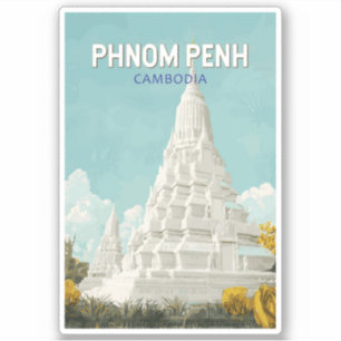 Pegatina Nom Pen Ilustracion Camboya Retro de arte de viaje