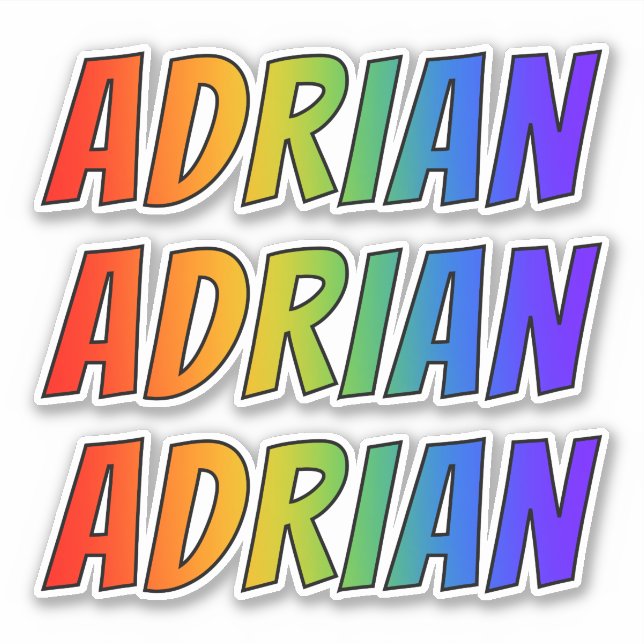 Pegatina Nombre "ADRIAN" con arcoiris divertido (Anverso)