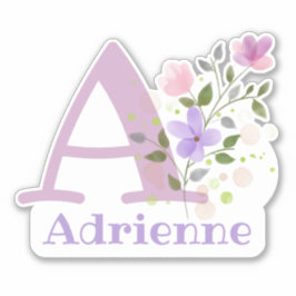 Pegatina Nombre Adrienne y inicial con diseño floral