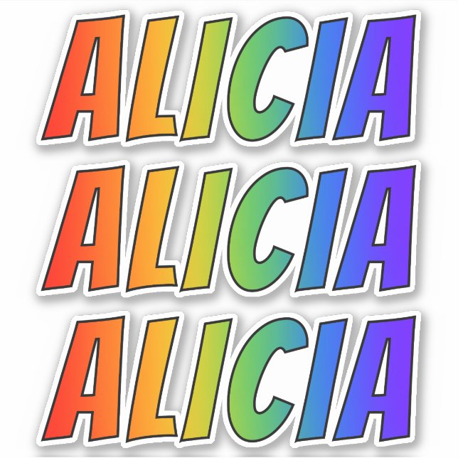 Pegatina Nombre "ALICIA" con arcoiris divertido (Anverso)
