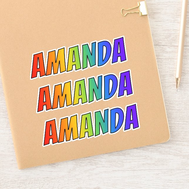 Pegatina Nombre "AMANDA" con arcoiris divertido (Cuaderno)