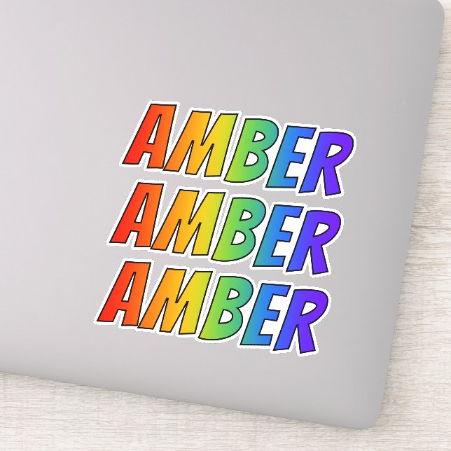 Pegatina Nombre "AMBER" con arcoiris divertido (Detalle)