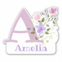Nombre Amelia más inicial con diseño floral
