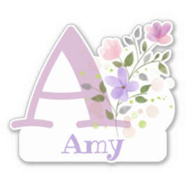 Pegatina Nombre Amy e Inicial con diseño floral