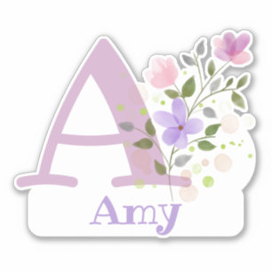Pegatina Nombre Amy e Inicial con diseño floral
