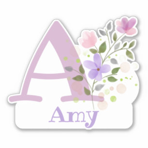 Pegatina Nombre Amy y inicial con diseño floral