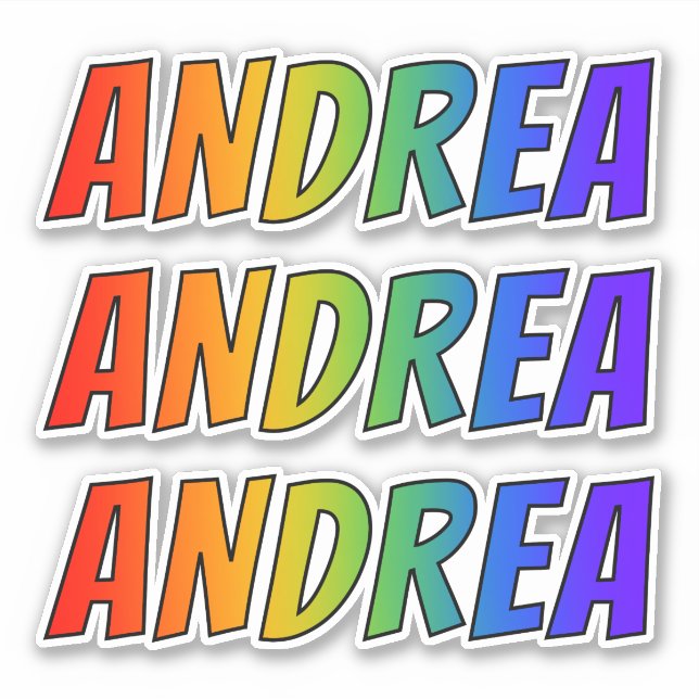 Pegatina Nombre "ANDREA" con arcoiris divertido (Anverso)