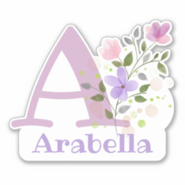 Pegatina Nombre Arabella e Inicial con Diseño Floral