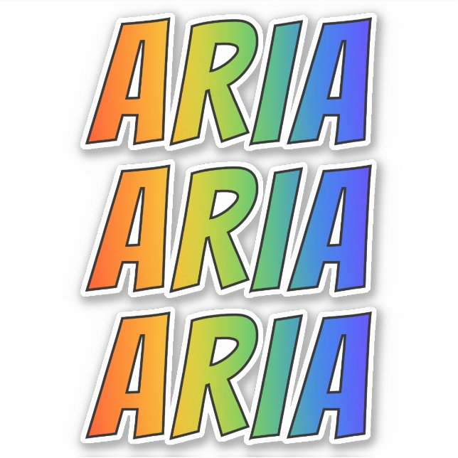 Pegatina Nombre "ARIA" con arcoiris divertido (Anverso)