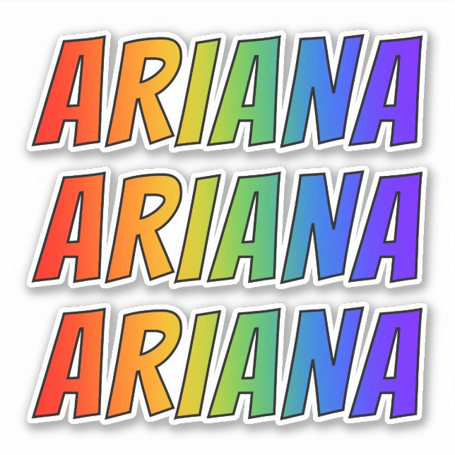 Pegatina Nombre "ARIANA" con colores divertidos arcoiris (Anverso)