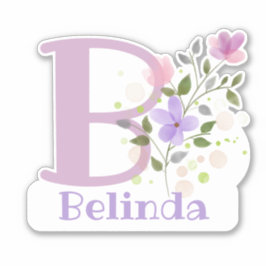 Pegatina Nombre Belinda más inicial con diseño floral