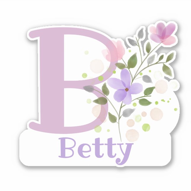Pegatina Nombre Betty e Inicial con diseño floral (Anverso)