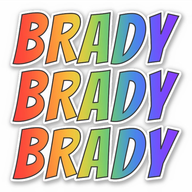 Pegatina Nombre "BRADY" con un divertido color arcoiris (Anverso)