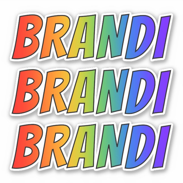 Pegatina Nombre "BRANDI" con arcoiris divertido (Anverso)