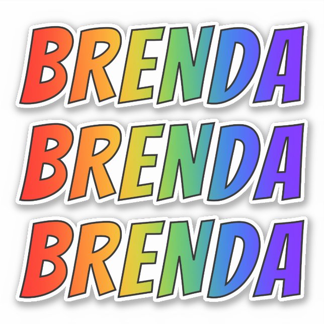 Pegatina Nombre "BRENDA" con arcoiris divertido (Anverso)
