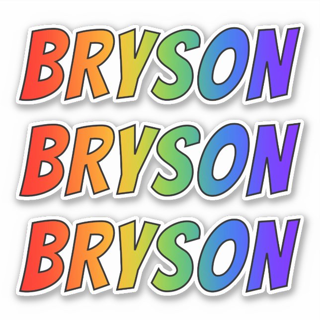Pegatina Nombre "BRYSON" con arcoiris divertido (Anverso)