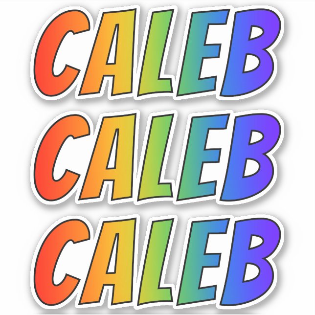 Pegatina Nombre "CALEB" con arcoiris divertido (Anverso)