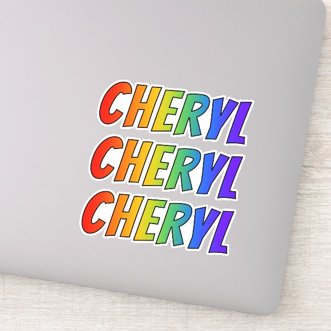 Pegatina Nombre "CHERYL" con arcoiris divertido (Detalle)