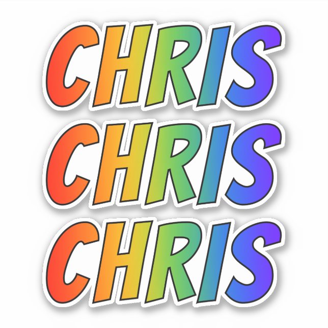 Pegatina Nombre "CHRIS" con arcoiris divertido (Anverso)