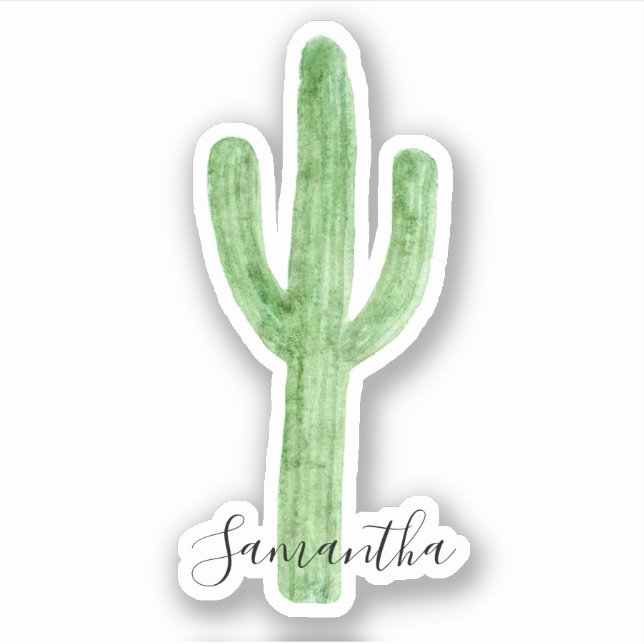 Pegatina Nombre de Cactus de acuarela (Anverso)
