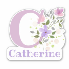 Pegatina Nombre de Catherine más inicial con diseño floral