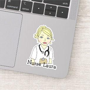 Pegatina Nombre de enfermera o cuidador rubia personalizada