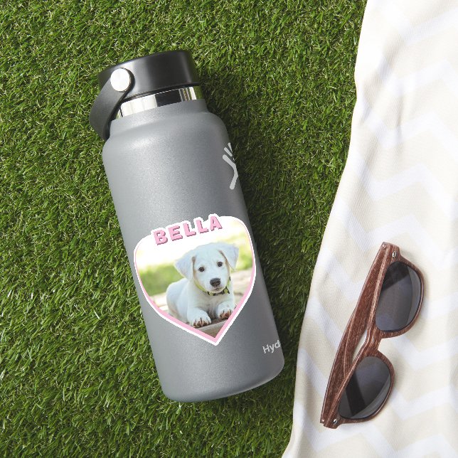 Pegatina Nombre de foto de perro Corazón rosa Dueño de perr (HydroFlask Insitu)
