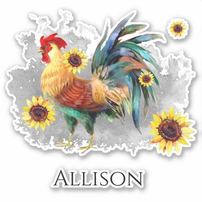 Pegatina Nombre de gallo con girasoles (Anverso)