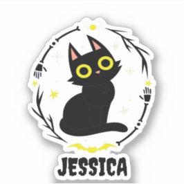 Pegatina Nombre de gato negro - Gato de Halloween