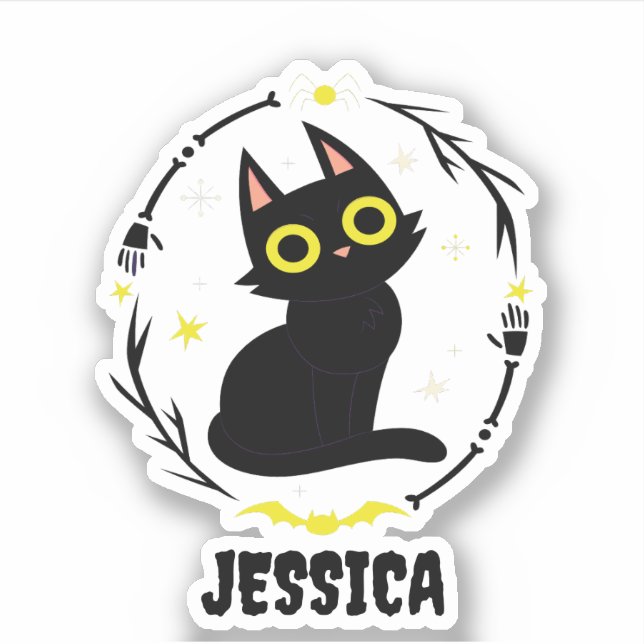 Pegatina Nombre de gato negro - Gato de Halloween (Anverso)