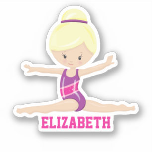 Pegatina nombre de gimnasia de niña blanca rubia leotardo r