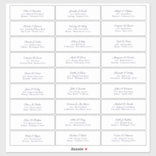 Pegatina Nombre de invitado de boda Dirección Guión azul de