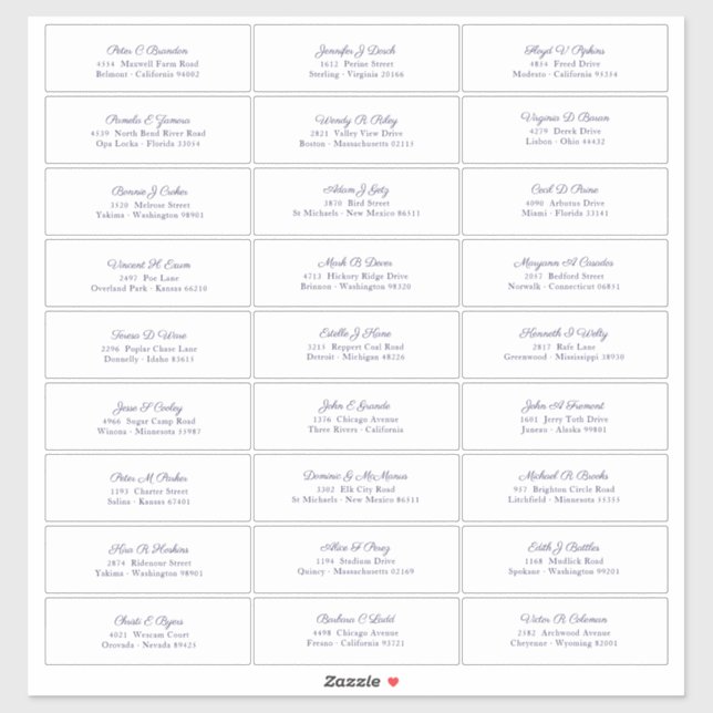 Pegatina Nombre de invitado de boda Dirección Guión azul de (Hoja)