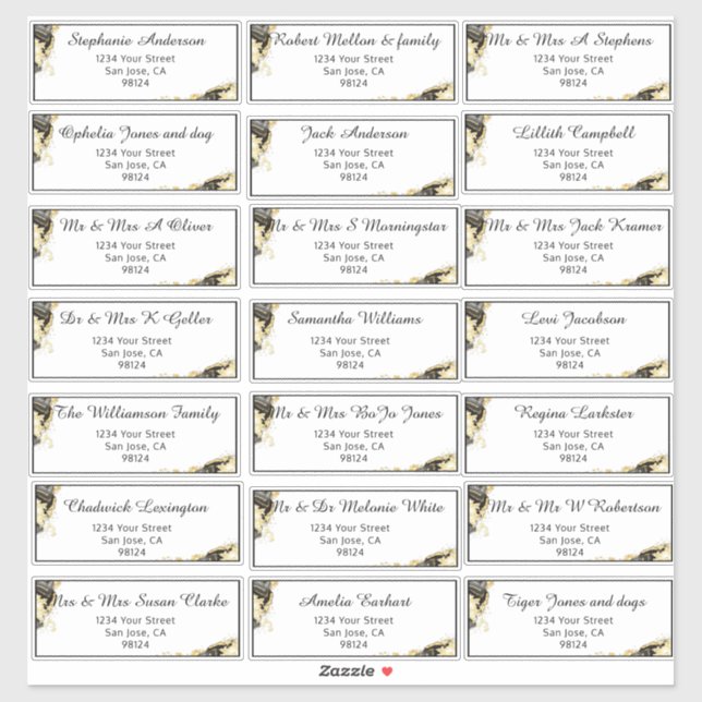 Pegatina Nombre de invitado predireccionado de Onyx y Gold (Hoja)