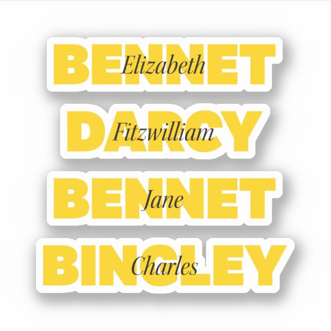 Pegatina Nombre de los personajes principales del orgullo y (Anverso)